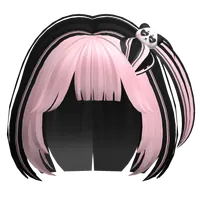 Fluffy Bob Panda Hair Clip Pigtail (Black & Pink) Roblox hair